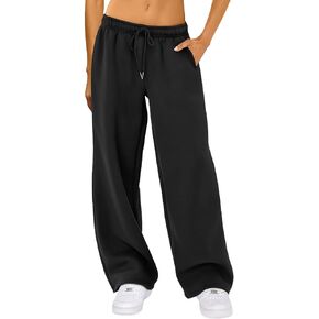 Women Y2K Drawstring Sweatpants Low Rise Wide Leg Ankle Slit Fold Over Pants Comfy Jogger Trousers with Pocket
