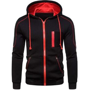 لوز شيك هوديز وسويت شيرت عصري للرجال بسحاب كامل وغطاء راس رائع بقصة ضيقة وتصميم جمالي عصري مناسب للخريف والخريف بلون اسود واحمر مقاس L in Kuwait