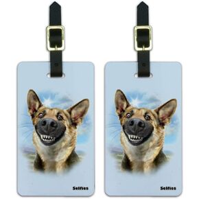 German Shepherd Dog Selfie Luggage ID Tags Suitcase Carry-On Cards - Set of 2