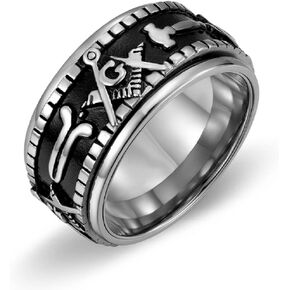 Masonic Symbol Band Ring, Punk Masonic Spinner Ring for Men, Stainless Steel Master Mason Ring Silver Freemason Symbol Jewelry, Square and Compass Ring Rock Masonic Compass Ring for Boys