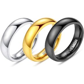 REVEMCN 2mm 3mm 4mm 5mm 6mm Stainless Steel Plain Dome High Polished Wedding Band Ring for Men Women 3 Color a Set