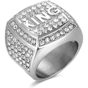 Iced out KING Ring for men Smooth Square ring Hip Hop ring 316 Stainless Steel Radiant Biker Rings Bling Cuban style Iced Out Jewelry Punk Ring Club ring Heavy Metal ring Party Wedding Ceremony Father's Day gifts Jewelry Gift for Men