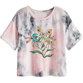 Girls Floral Graphic T Shirts Short Sleeve Tee Shirts Kids Crewneck Summer Crop Tops Cute Print Clothes in Kuwait