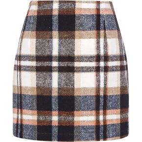 Dqbeng Women's Plaid Skirt High Waist Bodycon Winter Flannel Pencil Mini Skirts