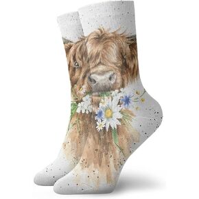 KINESONSS Unique Highland Cow Socks Fashion Socks Sport Polyester Crew Socks Gifts For Men'S Women, White, One Size in Saudi Arabia
