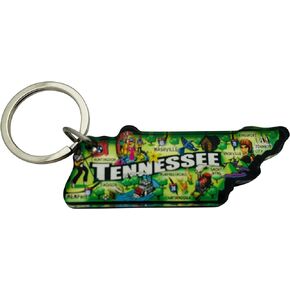 Westmon Works Tennessee Keychain Acrylic Volunteer State Shape Souvenir with Metal Key Chain Ring Retro Style Map, 2 Inch