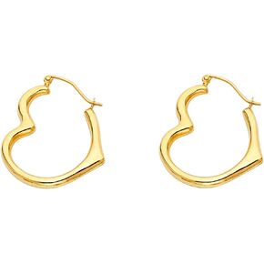 14k Yellow Gold 4mm Thickness Heart Hinged Hoop Earrings