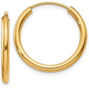 2mm Endless Hoop Earrings Polished in Real 14k Yellow Gold