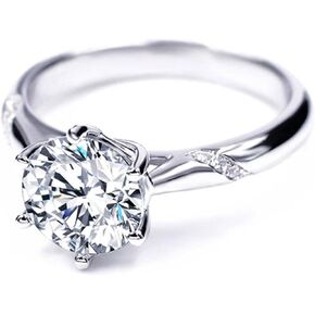 0.5 CT Round Moissanite Engagement Rings for Women 925 Silver Plated 18K White Gold Solitaire Band DEF Color VVS Clarity Moissanite Wedding band