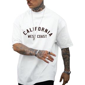 GORGLITTER Men's Letter Graphic Drop Shoulder T-Shirt Short Sleeve Mock Neck Tees