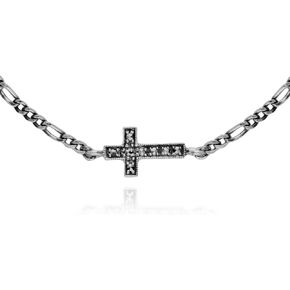 Gemondo USA 925 Sterling Silver Marcasite Cross Charm Bracelet 7 inch in Length