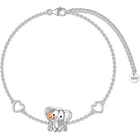PEIMKO Sterling Silver Elephant Holding Sunflower/Rose Bracelet, Elephant Bracelets for Women Daughter