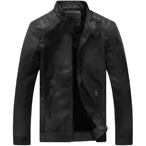 CLOAKA Men's Faux Leather Jacket Vintage with Stand Collar for Motorcycle Biker Riding Bomber Tactical Work Jacket for Men