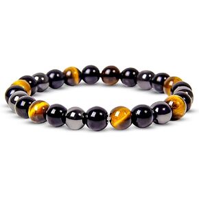 Men's Bead Bracelet - 8mm Tiger Eye Beads, Black Obsidian, Hematite