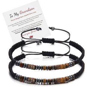 سوار RINHOO To My Son/To My Grandson - أساور I Love You Morse Code، سوار هيماتيت مطرز مخصص للرجال قابل للتعديل، هدايا عيد ميلاد التخرج له مجوهرات