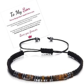 RINHOO To My Son/To My Grandson Bracelet-I Love You Morse Code Bracelets, Adjustable Personalized Mens Beaded Hematite Bracelet, Graduation Birthday Gifts for Him Jewelry