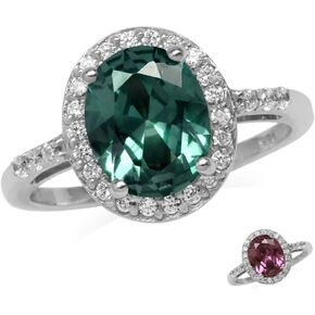 Silvershake 10X8mm Oval Shape Simulated Color Change Alexandrite 925 Sterling Silver Halo Engagement Ring