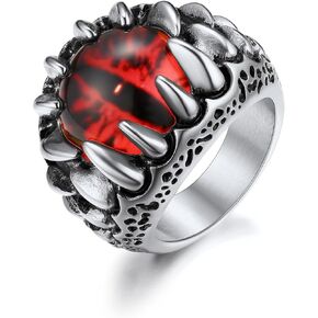 ChainsProMax Men Evil Eye Ring Biker Punk Rings, Dragon Claw Ring With Gemstone, Can Engrave, Stainless Steel/Gold Plated/Black-Send Gift Box