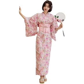 Women's Kimono Robe with Belt Japanese Traditional Yukata Peach Blossom Print Geisha Halloween Party Outfit in Saudi Arabia