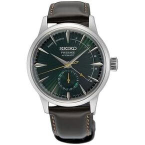 SEIKO Men's Green Dial Dark Leather Band Presage Cocktail Time Automatic Analog Watch