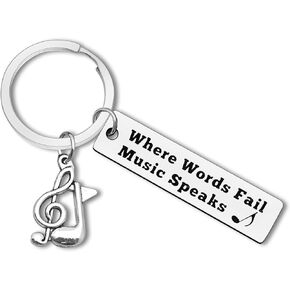 Dabihu Music Lovers Gifts Keychain Music Gifts Music Teacher Gift Graduation Gift for Music Student Musician Jewelry Inspirational Gift Where Words Fail Music Speaks Keyring Christmas Birthday Gift