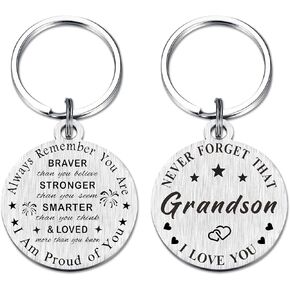 SOUSYOKYO Grandson Keychain Gifts, I am Proud of You Grandson Graduatiion Gifts, Easter Valentines Day Birthday Key Chain for Grandson