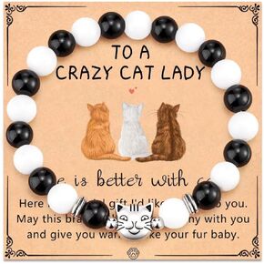 Cute Cat Bracelet Charm Bracelet Crystal Bracelet Stone Beaded Stretch Bracelet For Women Girls Cat Animal Lover Jewelry Gift in Kuwait