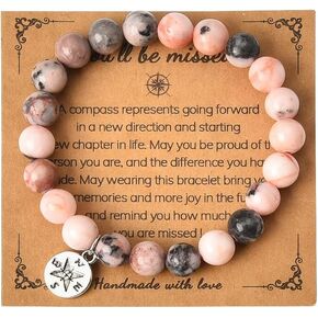 Sisadodo Natural Stone Bracelet for Women Girls Farewell Retirement Gifts for Coworkers Colleagues Compass Bracelets for Best Friend
