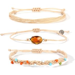 Beaded String Bracelets Birthstone Charm Bracelets Boho Braided Bracelet Set Cute Waterproof Beach Surfer Jewelry for Women Teen Girls
