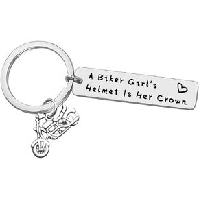 Bike Girl Keychain Motorcycle Biker Keychain A Biker Girl’s Helmet is Her Crown Keychain Car Owner Gift Cycling Gift for Her Bike Girl Gift Christmas Valentine Birthday Gift Motorcycle Charm Jewelry