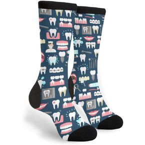 Yaateeh Funny Dental Teeth Hygiene Tools Crew Socks Mid Calf Dress Socks Casual Long Tube Socks For Men Women Boy Girl