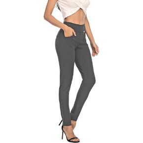 neezeelee Dress Pants for Women Comfort Stretch Slim Fit Leg Skinny High Waist Pull on Pants with Pockets for Work (Gray, 2 Long)