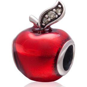Apple Charm with Red Enamel Charm 925 Sterling Silver Lucky Fruit Charm Christmas Charms for DIY Charms Bracelet