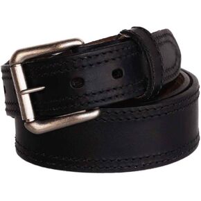Men's 1-3/4"-1-1/2" Premium Leather Black Belt w. Double Edge Trim - R.G. BULLCO