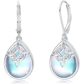 OHAYOO Nudo De Bruja Plata Earrings 925 Sterling Silver Witches Knot Leverback Earrings Celtic Moonstone Dangle Earrings Irish Jewelry Gifts for Women Girls