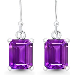 Sterling Silver 10x8mm Emerald-Cut Gemstone Dangle Earrings