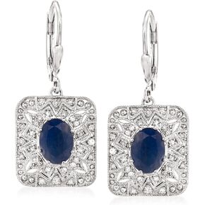 Ross-Simons 2.90 ct. t.w. Sapphire and .26 ct. t.w. Diamond Vintage-Style Drop Earrings in Sterling Silver