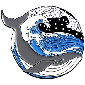 Whale in Waves Enamel Pin with Safety Backing.