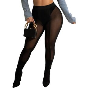 Mojessy شورت لراكبي الدراجات النارية بقماش شفاف للنساء مثير بخصر مطاطي عالي انظر من خلال سروال ضيق قصير ملابس النادي in Kuwait