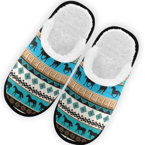 Tribal Ethnic with Horses Slippers for Women Men, Memory Foam House Slippers, Non-Slip Indoor Outdoor Winter Bedroom Shoes