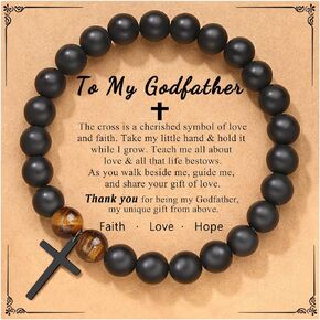 PINKDODO Gifts To My Boyfriend/Dad/Son/Godfather Gifts, Baptism Cross Bracelet Gift for Men Teen Boys