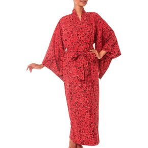 NOVICA Red 100% Cotton Batik Robe, Red Floral Kimono' (One Size Fits Most)