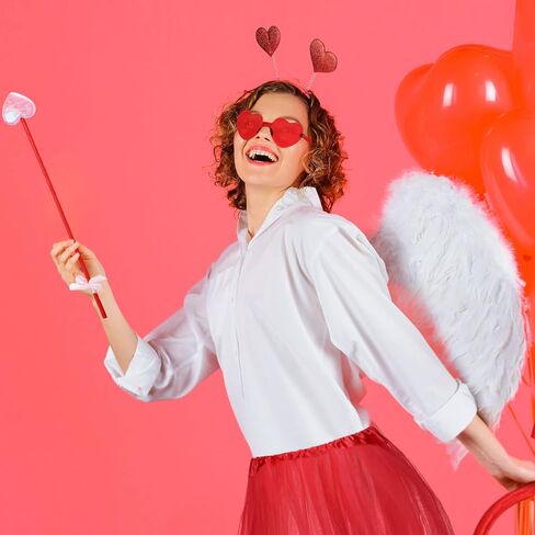6 Pcs Valentine's Day Cupid Accessory Kit Heart Headband Heart Shape Sunglasses Tutus Skirt Thigh High Feather Wing Cupid Bow and Arrow Set for Women Adult Party Props Holiday Cosplay in Saudi Arabia