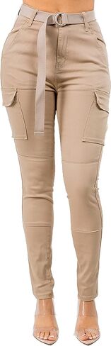 بنطلون جينز نسائي من TwiinSisters عالي الخصر وجيوب نحيفة من القطن مع حزام قابل للتعديل للنساء in Kuwait