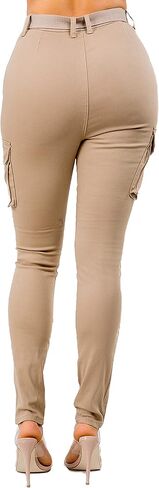 بنطلون جينز نسائي من TwiinSisters عالي الخصر وجيوب نحيفة من القطن مع حزام قابل للتعديل للنساء in Kuwait