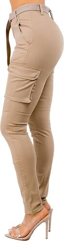 بنطلون جينز نسائي من TwiinSisters عالي الخصر وجيوب نحيفة من القطن مع حزام قابل للتعديل للنساء in Kuwait