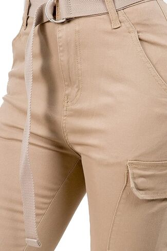 بنطلون جينز نسائي من TwiinSisters عالي الخصر وجيوب نحيفة من القطن مع حزام قابل للتعديل للنساء in Kuwait