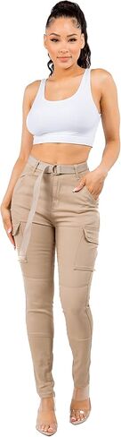 بنطلون جينز نسائي من TwiinSisters عالي الخصر وجيوب نحيفة من القطن مع حزام قابل للتعديل للنساء in Kuwait