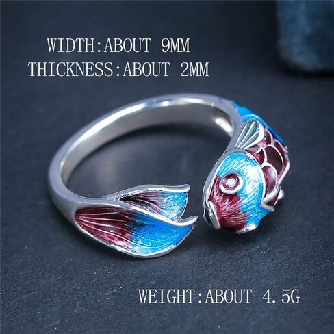 لوف كوم خاتم بتصميم سمكة من الفضة الاسترلينية عيار 925 للنساء والفتيات، خواتم زفاف مطلية بالمينا باللون الازرق، خواتم مفتوحة بتصميم مصوغة بطريقة اصلية، هدايا مجوهرات حرفية in Kuwait