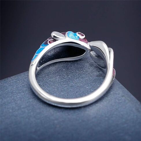 لوف كوم خاتم بتصميم سمكة من الفضة الاسترلينية عيار 925 للنساء والفتيات، خواتم زفاف مطلية بالمينا باللون الازرق، خواتم مفتوحة بتصميم مصوغة بطريقة اصلية، هدايا مجوهرات حرفية in Kuwait